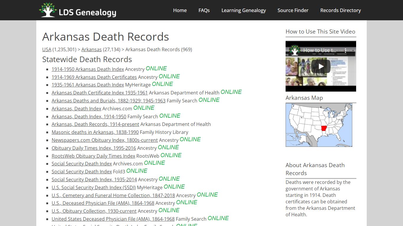 Arkansas Death Records - LDS Genealogy